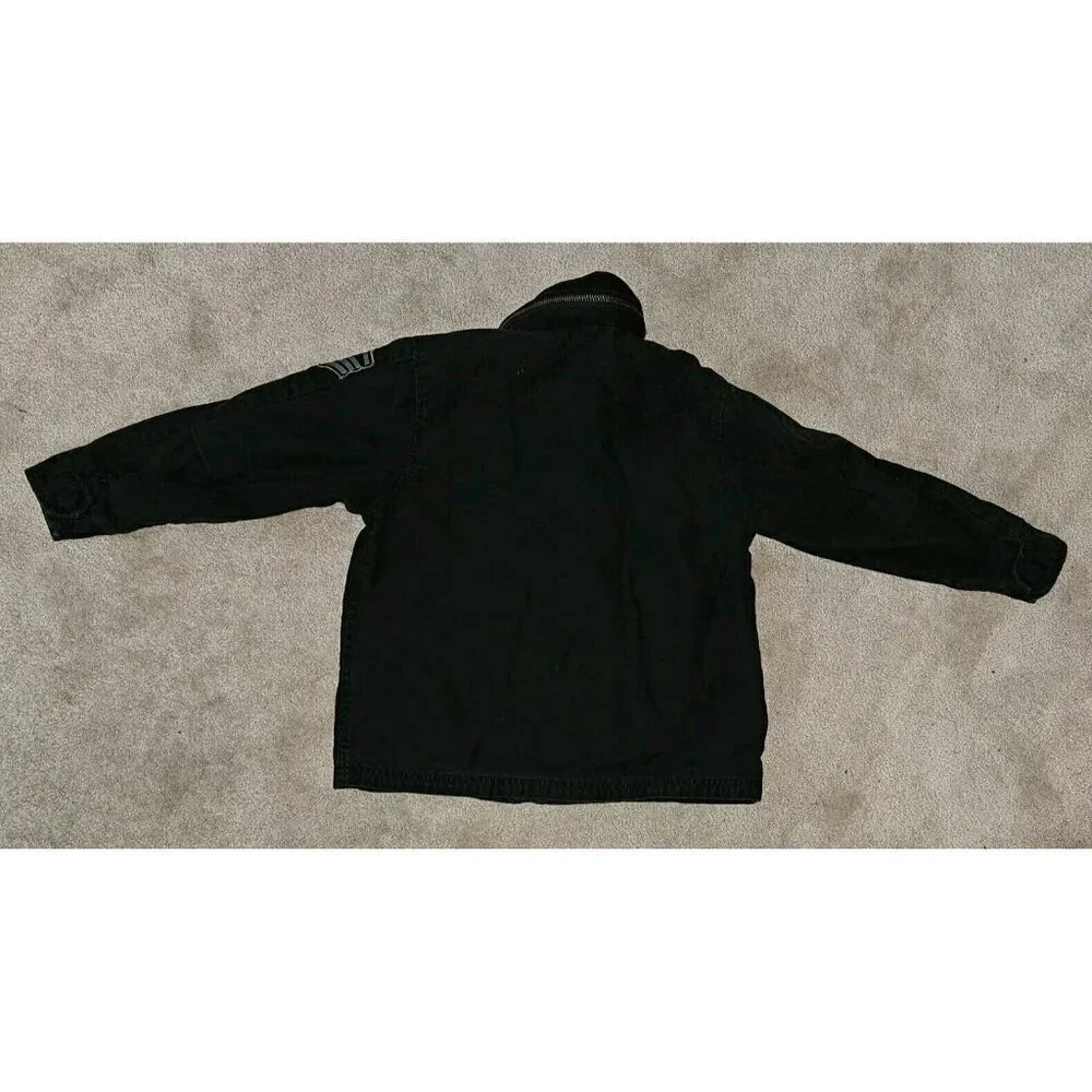 Old Navy Black Denim Jacket Full Zip Hooded Boys XS Airlift Command Halloween